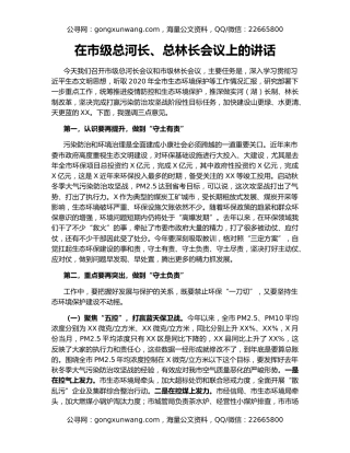 在市级总河长、总林长会议上的讲话