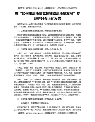 在“如何用高质量党建推动高质量发展”专题研讨会上的发言