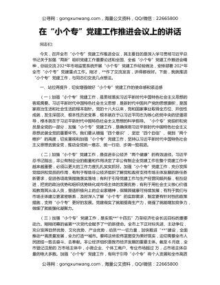 在“小个专”党建工作推进会议上的讲话