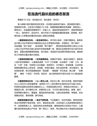 在当选代县长后的表态发言