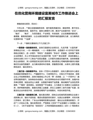 在优化营商环境建设富美城市工作推进会上的汇报发言