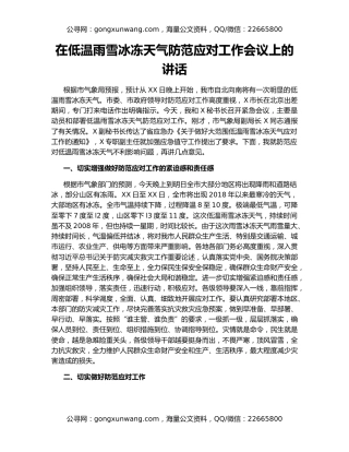 在低温雨雪冰冻天气防范应对工作会议上的讲话
