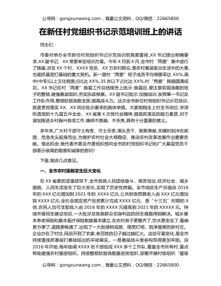 在新任村党组织书记示范培训班上的讲话