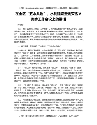 在全区“五水共治”、水利建设暨剿灭劣Ⅴ类水工作会议上的讲话