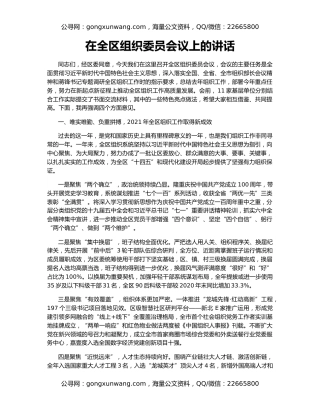 在全区组织委员会议上的讲话