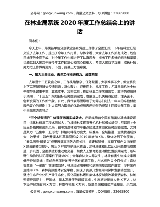 在林业局系统2020年度工作总结会上的讲话