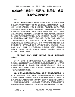 在省政府“重实干、强执行、抓落实”动员部署会议上的讲话