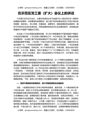 在示范区党工委（扩大）会议上的讲话