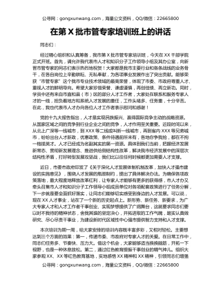在第X批市管专家培训班上的讲话