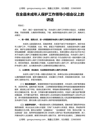 在全县未成年人保护工作领导小组会议上的讲话