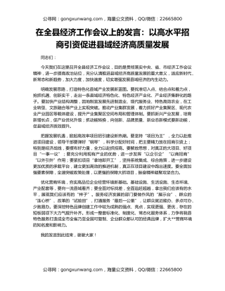 在全县经济工作会议上的发言：以高水平招商引资促进县域经济高质量发展