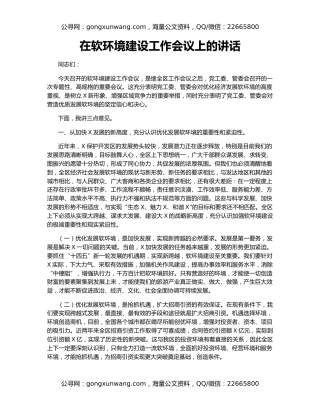 在软环境建设工作会议上的讲话