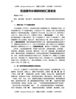 在迎接市长调研时的汇报发言