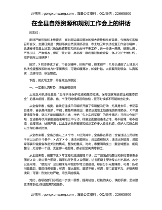 在全县自然资源和规划工作会上的讲话