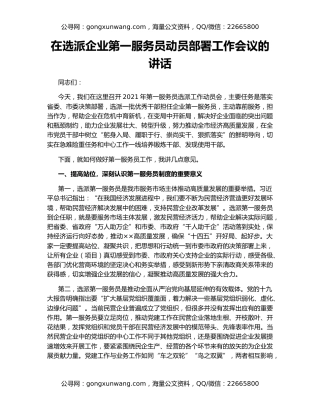 在选派企业第一服务员动员部署工作会议的讲话