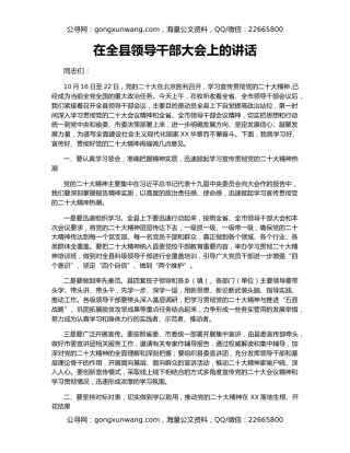 在全县领导干部大会上的讲话