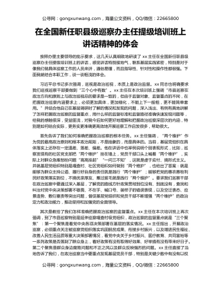 在全国新任职县级巡察办主任提级培训班上讲话精神的体会