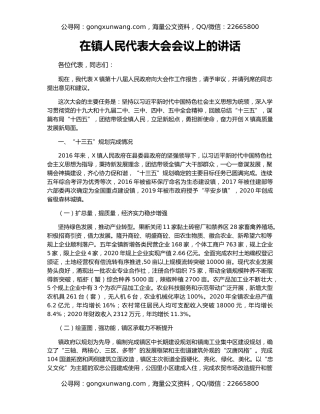 在镇人民代表大会会议上的讲话