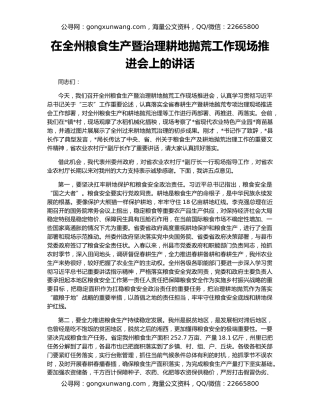 在全州粮食生产暨治理耕地抛荒工作现场推进会上的讲话