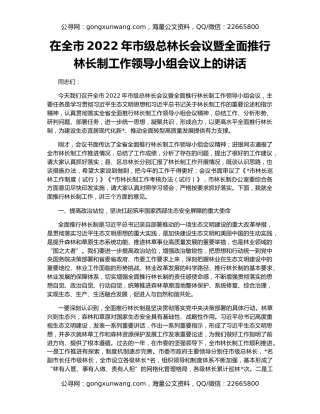 在全市2022年市级总林长会议暨全面推行林长制工作领导小组会议上的讲话