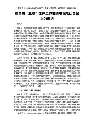 在全市“三夏”生产工作推进电视电话会议上的讲话