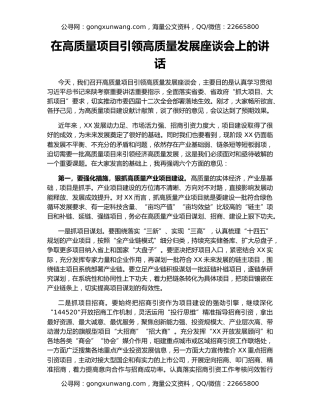 在高质量项目引领高质量发展座谈会上的讲话