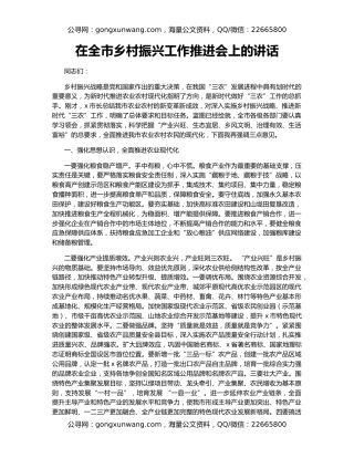 在全市乡村振兴工作推进会上的讲话