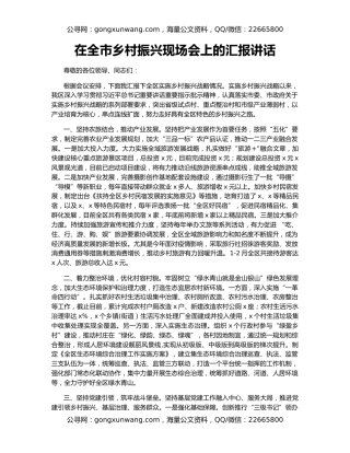 在全市乡村振兴现场会上的汇报讲话