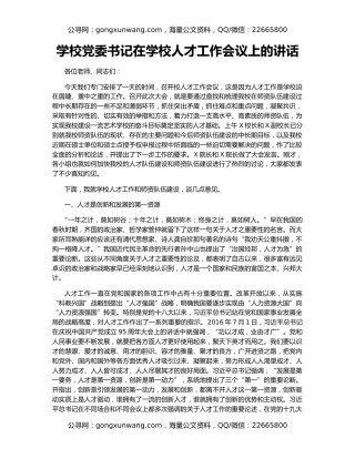 学校党委书记在学校人才工作会议上的讲话