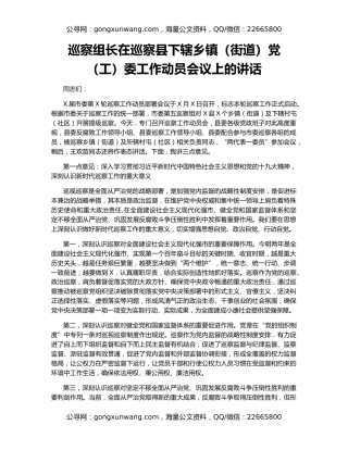 巡察组长在巡察县下辖乡镇（街道）党（工）委工作动员会议上的讲话