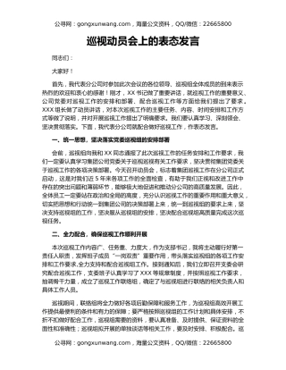 巡视动员会上的表态发言