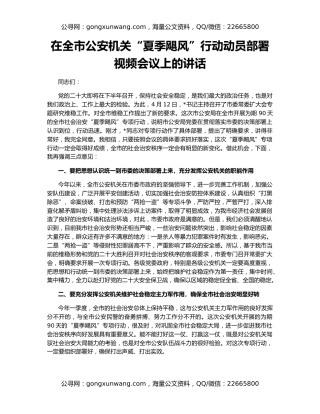 在全市公安机关“夏季飓风”行动动员部署视频会议上的讲话