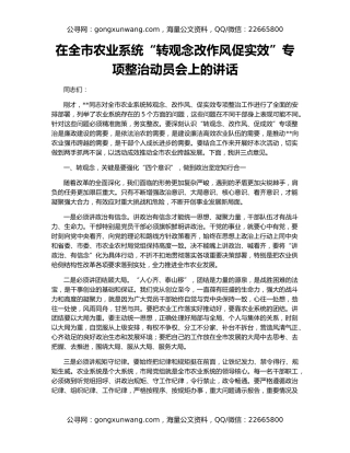 在全市农业系统“转观念改作风促实效”专项整治动员会上的讲话