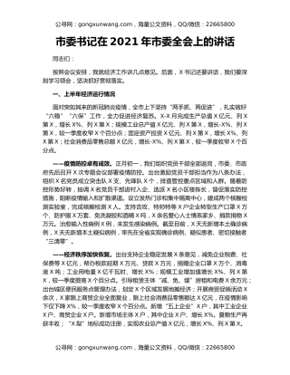 市委书记在2021年市委全会上的讲话