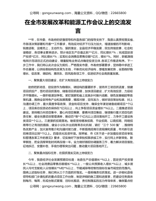 在全市发展改革和能源工作会议上的交流发言