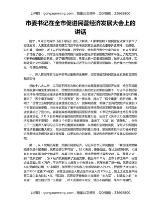 市委书记在全市促进民营经济发展大会上的讲话