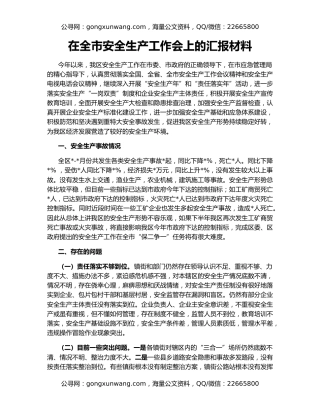 在全市安全生产工作会上的汇报材料