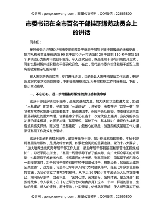 市委书记在全市百名干部挂职锻炼动员会上的讲话