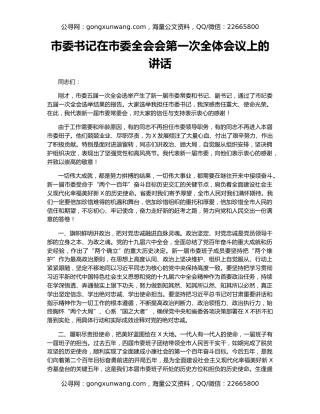 市委书记在市委全会会第一次全体会议上的讲话