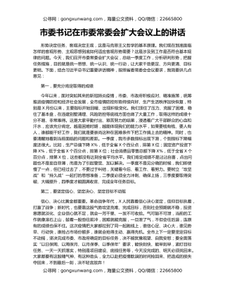 市委书记在市委常委会扩大会议上的讲话