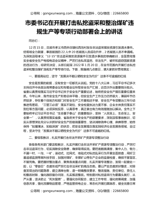 市委书记在开展打击私挖盗采和整治煤矿违规生产等专项行动部署会上的讲话