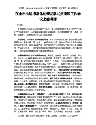 在全市推进标准化创新发展试点建设工作会议上的讲话