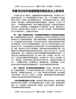 市委书记在环保督察整改推进会议上的讲话