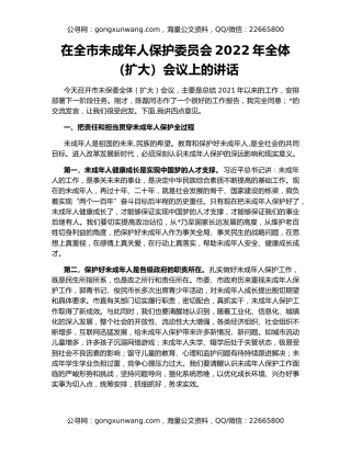 在全市未成年人保护委员会2022年全体（扩大）会议上的讲话