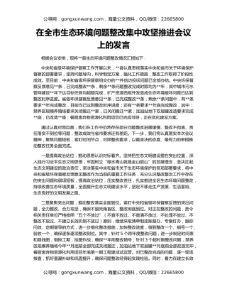 在全市生态环境问题整改集中攻坚推进会议上的发言