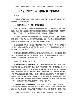 市长在2021年市委全会上的讲话