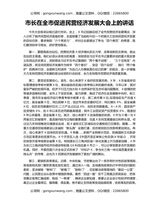 市长在全市促进民营经济发展大会上的讲话