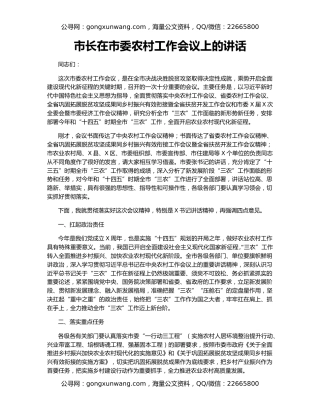 市长在市委农村工作会议上的讲话