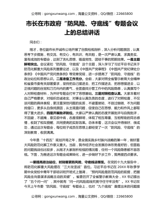 市长在市政府“防风险、守底线”专题会议上的总结讲话