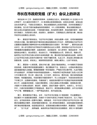 市长在市政府党组（扩大）会议上的讲话